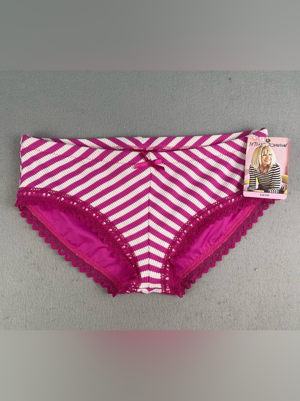 NWT Betsy Johnson, bikini bottoms, pink and white stripe size medium